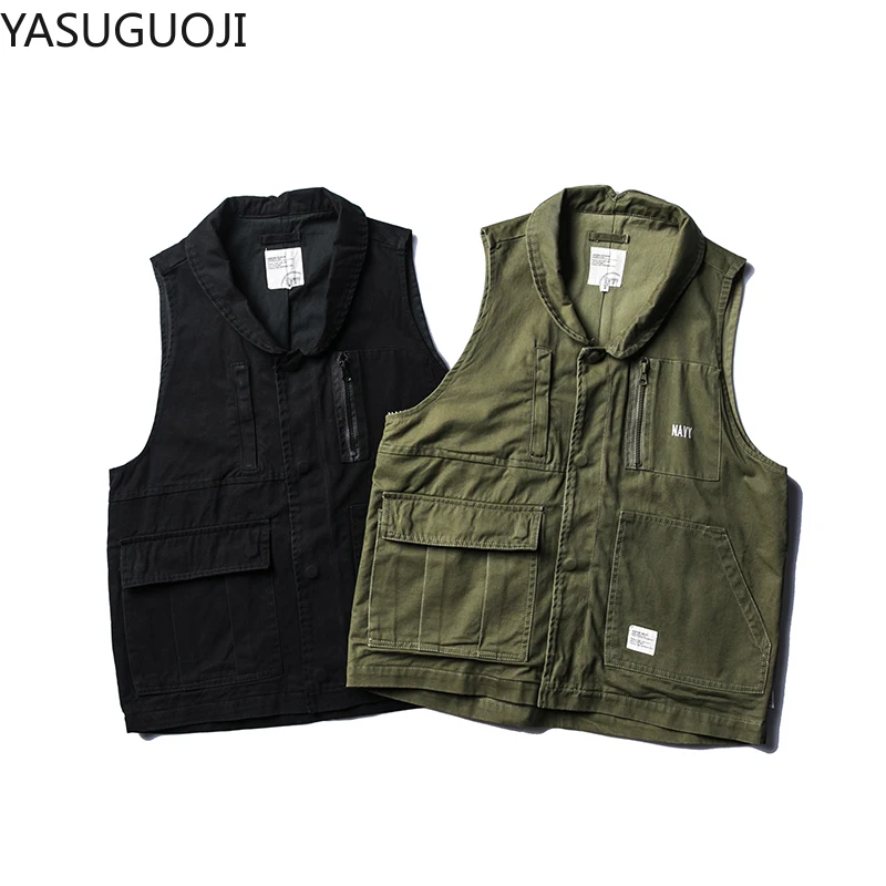 

YASUGUOJI Outdoor Men's Tactical Vest Man Military Mens Denim Cargo Vest Safari Jacket Multi Pockets Sleeveless Travel Jackets
