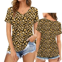 geometry leopard floral t shirt life print women t shirt short sleeve v neck loose women tshirt ladies fashion tops clothes