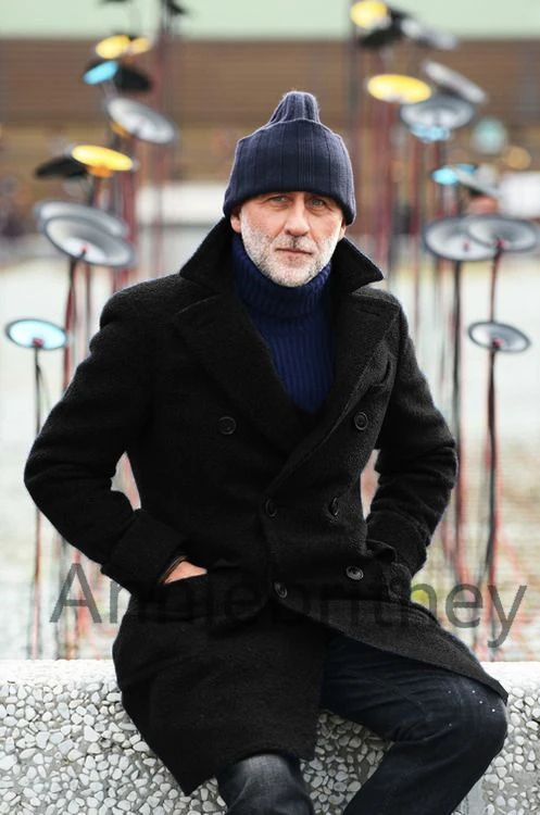 Мужской твидовый пиджак темно-синий двубортный зимний 2022