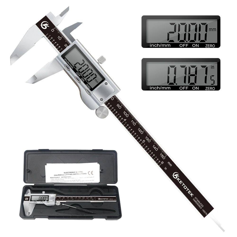 

150mm 200mm Stainless Steel Digital Vernier Caliper Ruler Depth Gauge Micrometer Paquimetro LCD Measuring Instrument