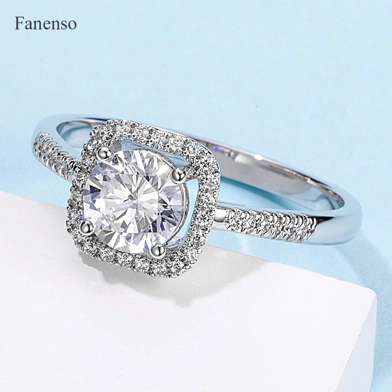 

Fanenso Luxury Square Bezel Setting 1 Carat Moissanite Ring Women S925 Silver Jewelry Engagement Valentine's Day Birthday Gift