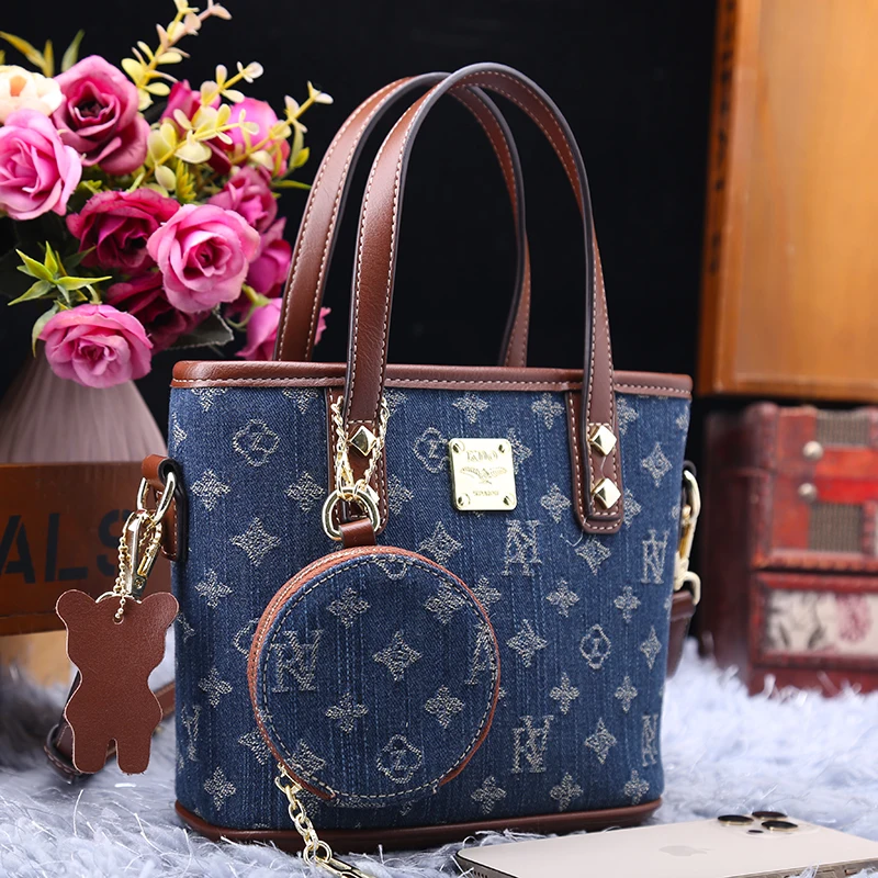

Tote Bags for Women 2021 New Fashion Genuine Leather Denim Handbag All-match Casual Shoulder Satchels Female Bag Petit Sac Femme