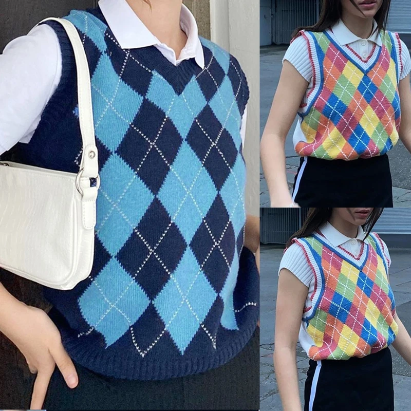 Женский трикотажный жилет без рукавов в стиле преппи Радужный разноцветный