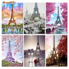 Алмазная 5d живопись RUOPOTY с полными квадратнымикруглыми стразами, пейзаж, Эйфелева башня, вышивка крестиком сделай сам, мозаика для рукоделия, для дома