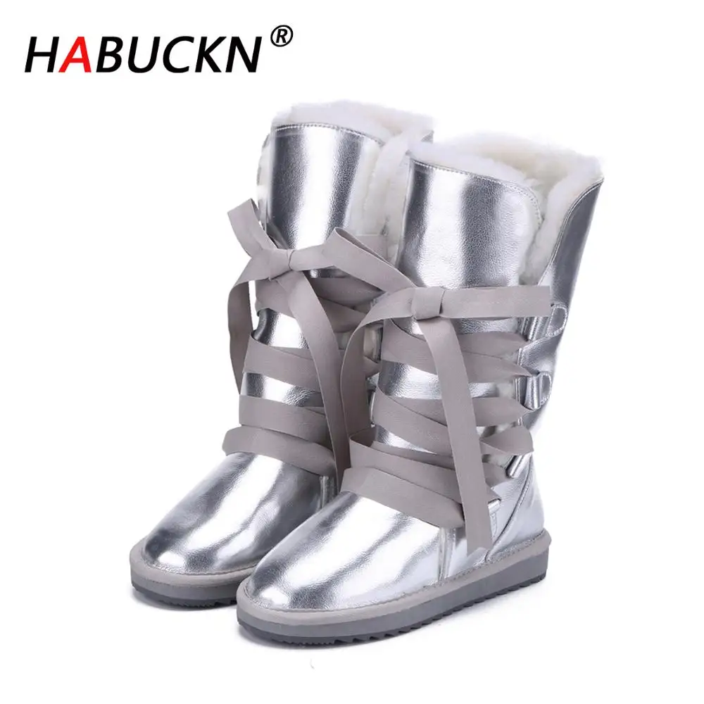 HABUCKN модные зимние ботинки со шнуровкой для женщин из воловьей кожи Натуральная