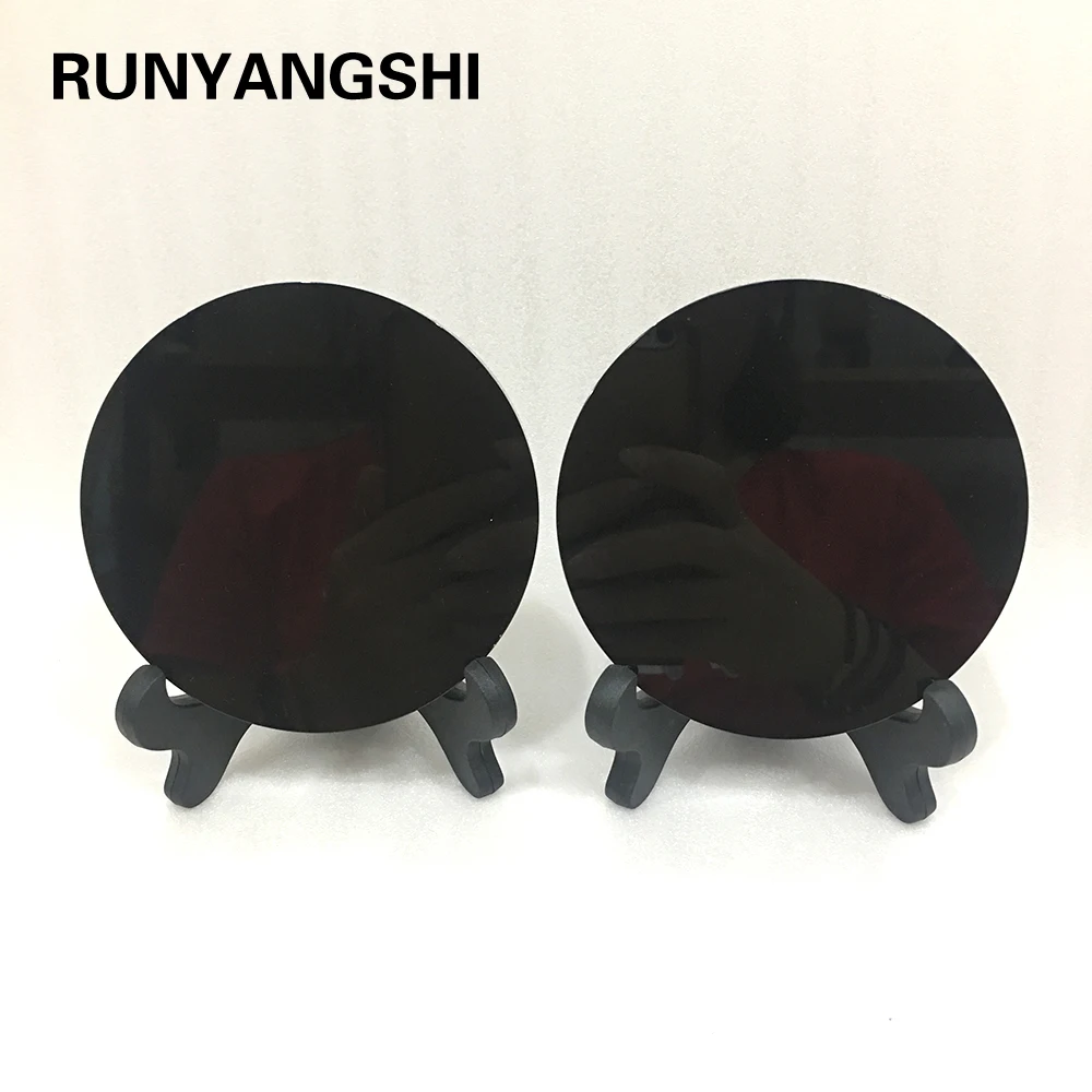 

Runyangshi 1pc 100% Natural black obsidian stone circle disk round plate fengshui mirror for home office decor