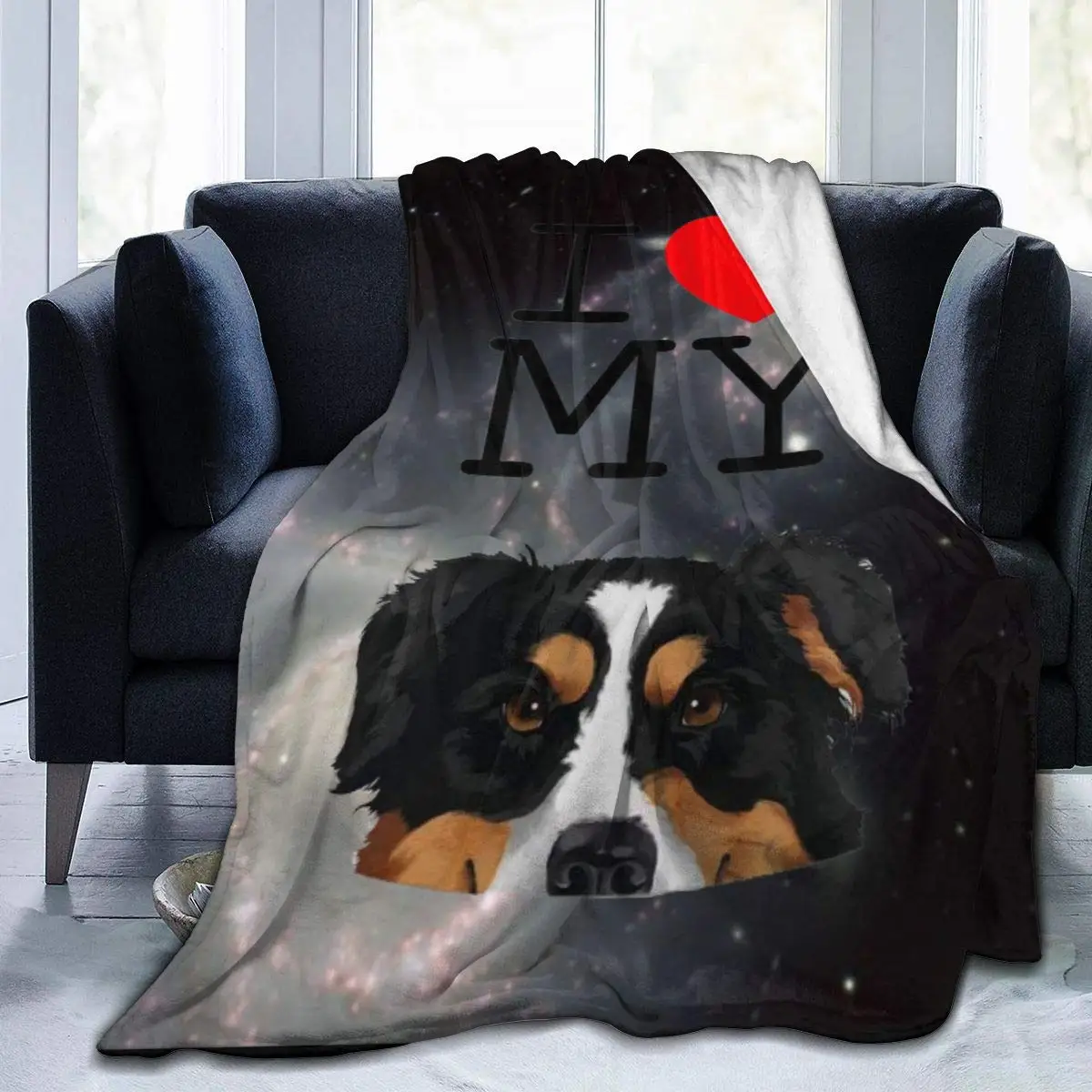 

I Love My Black Aussie Australian Shepherd Dog Flannel Fleece Blanket, Super Soft Micro-Velvet Blanket, Super Soft
