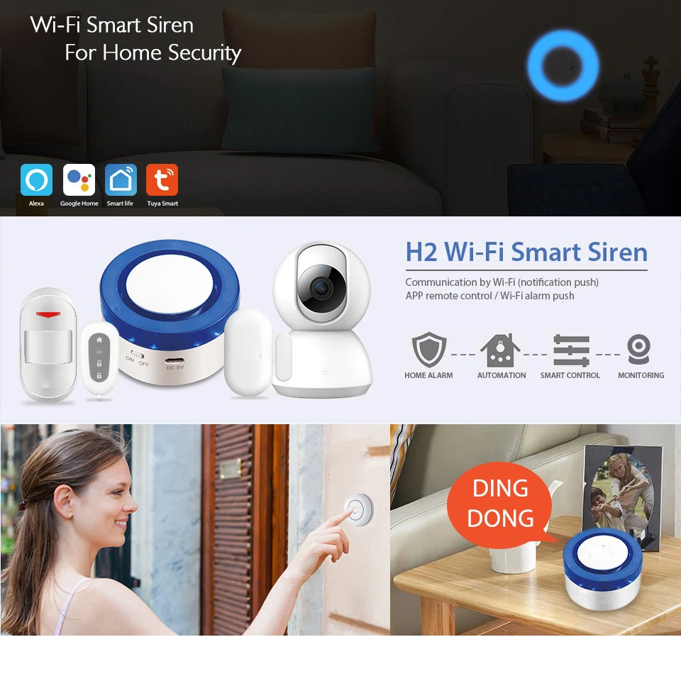 Wi Fi сигнализация мини сирена Smart Life APP управление Совместимо с Alexa|Комплекты для