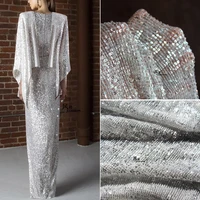 embroidered mesh tulle fabric silver sequins diy background decor mermaid skirt dress stage clothes designer fabric