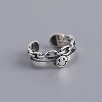vintage opening resizable happy smiley face ring female link chain shape party ring adjustable fashion lady stylish finger gift