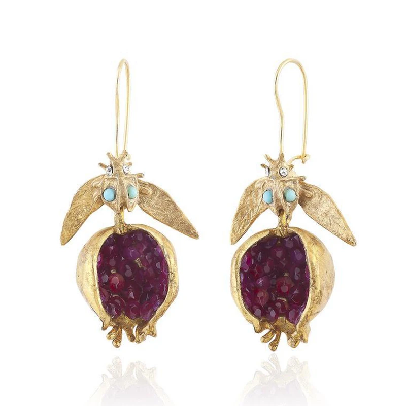 

Trendy Elegant Pomegranate Gold Color Drop Earrings for Women Anniversary Wedding Party Jewelry Gift