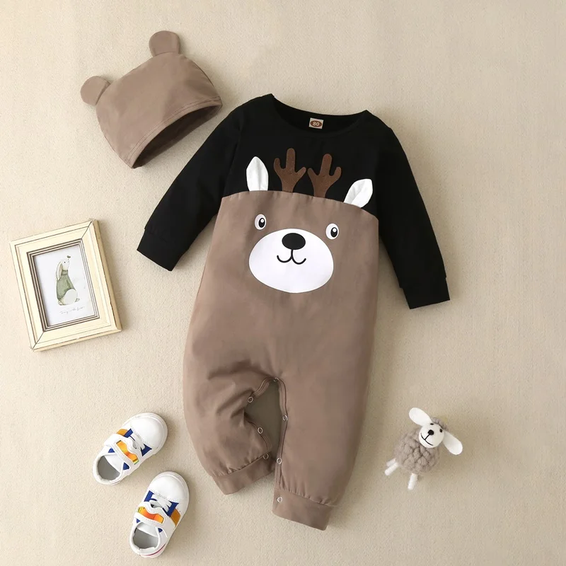 

New Baby Girl Winter Clothes Lovely Cartoon Animal Deer Patchwork Long Sleeve Baby Romper Casual Cotton Baby Boy Clothes 0-18M