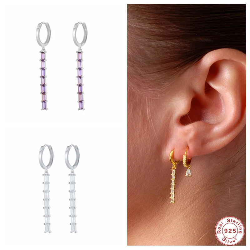 

Sterling Silver New Color Purple White Zircon Drop Earring Circle 2021 Rock Punk Piercing Luxury Pendiente Jewelry