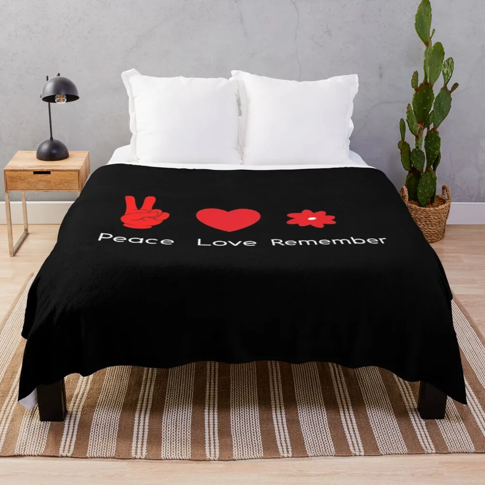 

Peace Love Remember Red Poppy Throw Blanket Print on Demand Decorative Sherpa Blankets for Sofa bed Gift
