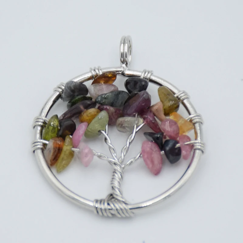 Ожерелье Древо Жизни Кулон серебряный цвет натуральный драгоценный камень