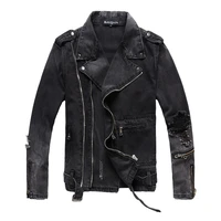 fashion trend mens black denim jacket casual slim hip hop punk style motorcycle suit zipper multi pocket denim jacket coat xl