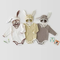 2022 autumn new baby long sleeve bodysuit boys and girl cute dot print jumpsuit cotton newborn bodysuit with bunny ears hat