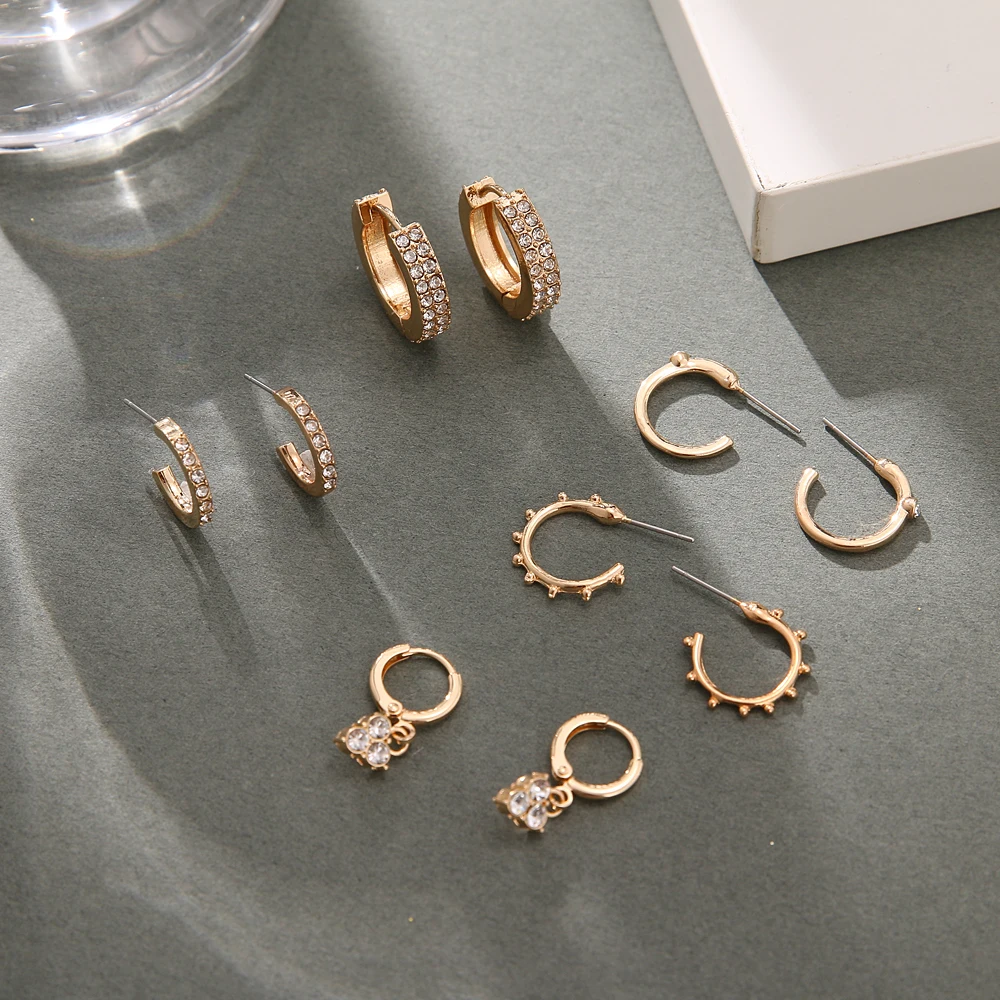 

FNIO Gold Color Hoop Stud Earrings for Women Small Simple Round Circle Stud Ear Earrings Steampunk Jewelry Fashion Accessories