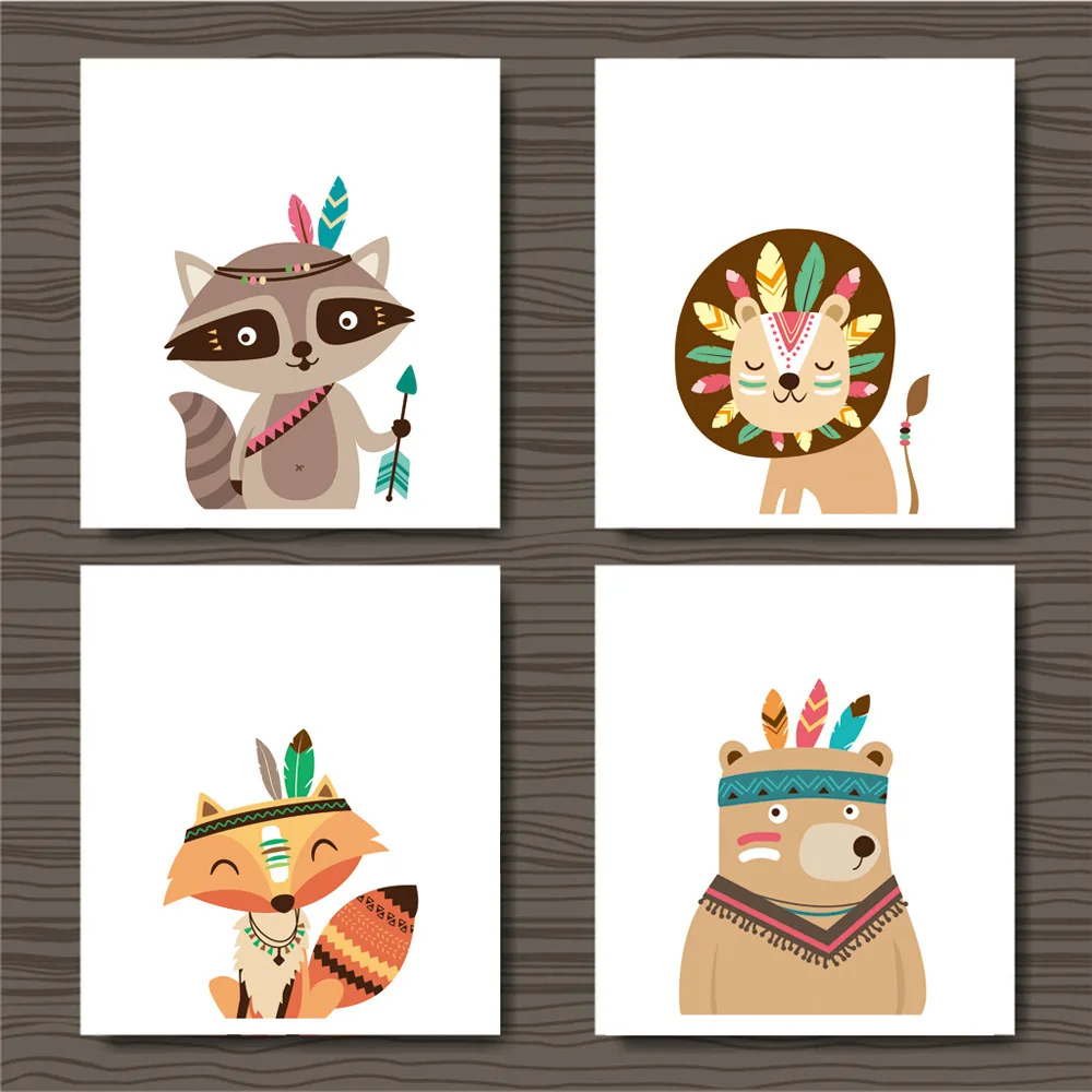 Скандинавские милые индийские племенные животные Horder Мультяшные Животные