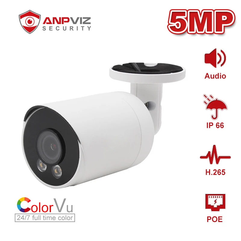 IP камера Anpviz 5 Мп POE 30 м встроенный микрофон IP66 Onvif H.265|Камеры видеонаблюдения| |