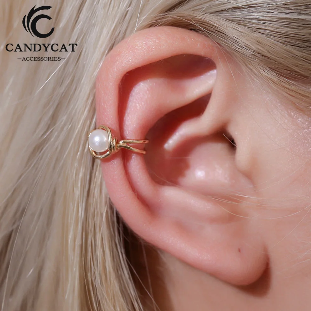 Женские винтажные жемчужные серьги клипсы с двойной линией Золотые серебряного