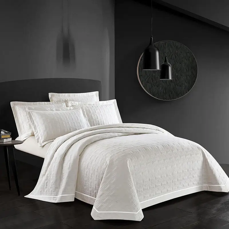 Solid color Nordic 100%cotton bedspreads Mattress topper embroidered quilted bed cover set of three plain bedspread luxury quil | Дом и сад