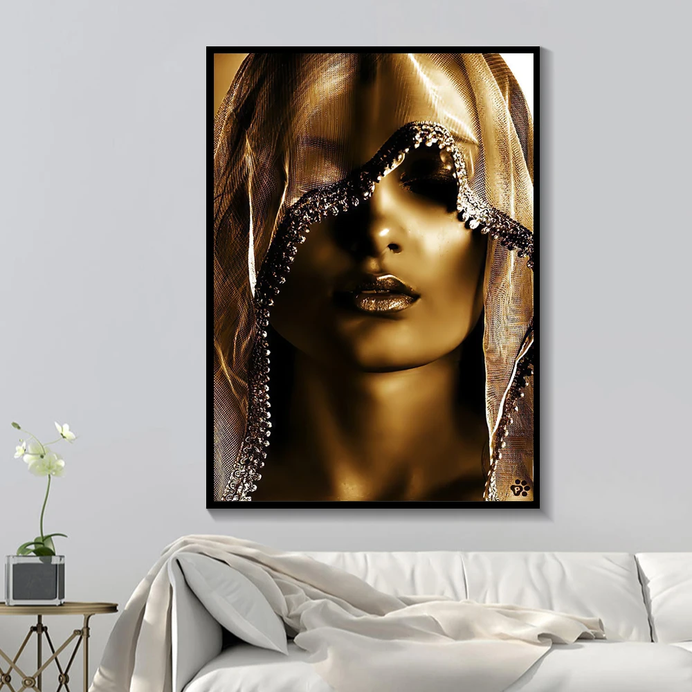 Постеры с золотым макияжем для женщин картины на холсте и печать стене в