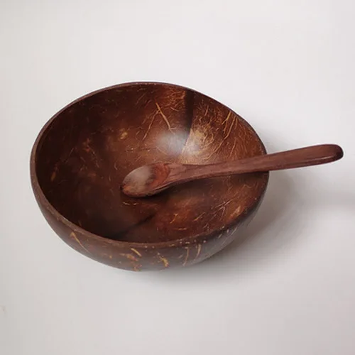 With a spoon Креативная миска из натурального кокосового дерева, экологичный фруктовый салат, лапша, рисовое мороженое, Деревянная миска, художественное украшение - Цвет: With a spoon
