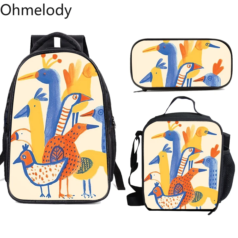 brazil illustration prints children 3pcs school backpacks insulation cooler lunch box pencil case lovely schoolbag kids bookbag free global shipping