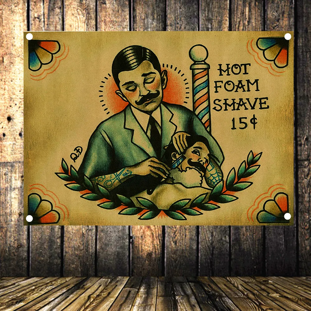 

HOT FOAM SHAVE Hairstyle Barber Shop Signboard Vintage Decor Tattoo Poster Flag Banner Canvas Painting Hanging Cloth 96x144 CM
