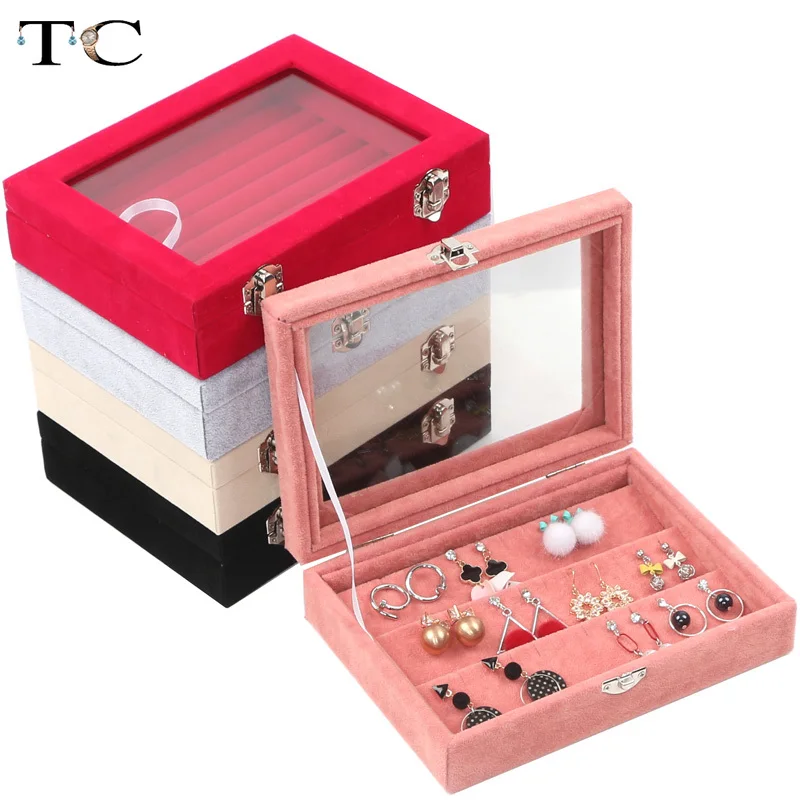 Лоток для ювелирных изделий с контейнером для колец, подвесками и организатором для ожерелий - коробка для ювелирных изделий с витриной на верхней части.