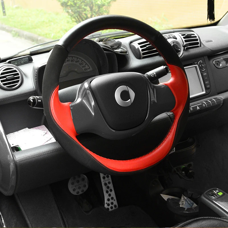 

Car Genuine leather hand sewing steering wheel cover interior decoration Accessories For 09-14 Smart 451 Fortwo Forfour