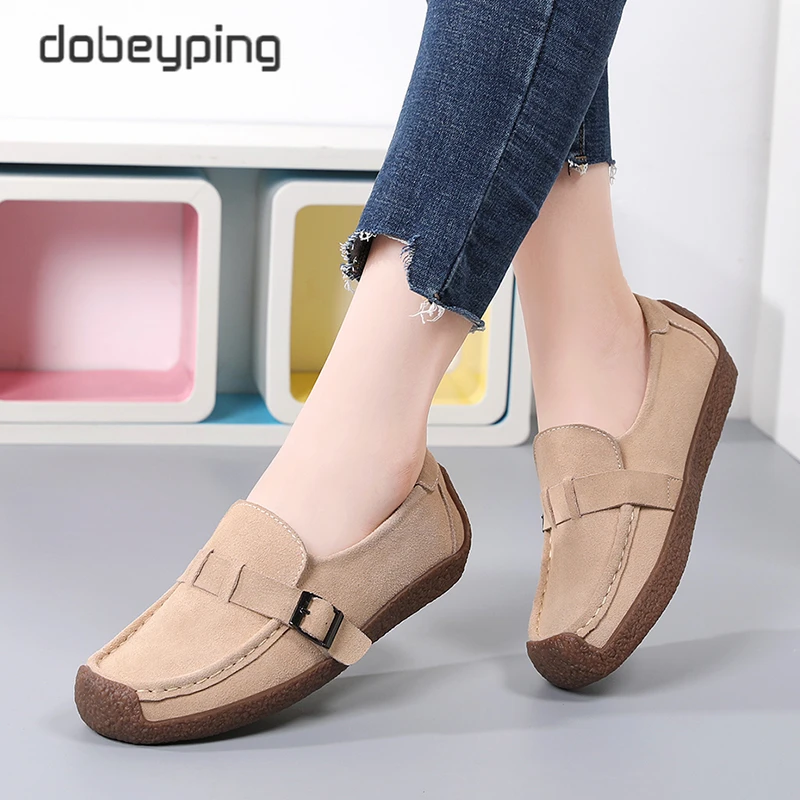 New Spring Autumn Women's Shoes Suede Leather Woman Loafers Slip On Ladies Snail Shoe Square Toe Moccasins Flats Female Sneakers