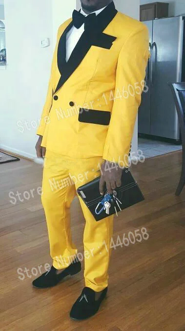 

Желтый строгий костюм, мужской смокинг для жениха, облегающий двубортный блейзер из 2 предметов, блейзер из искусственной кожи, пиджак + брюк...
