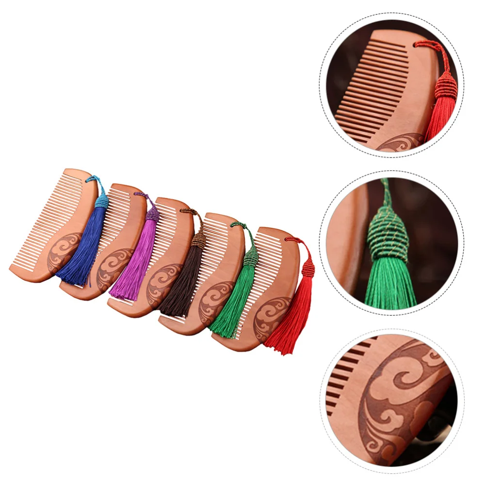 

5pcs Simple Tassel Combs Wood Sculptural Combs Personal Hairdressing Tools