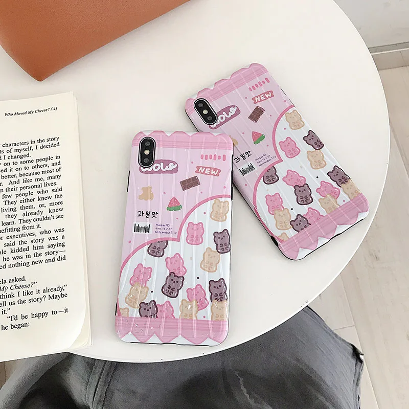 Cute Candy Bear Pattern Phone Case for iPhone 6 6s 7 8 Plus X Xs XR Max TPU 3D Back Cover |