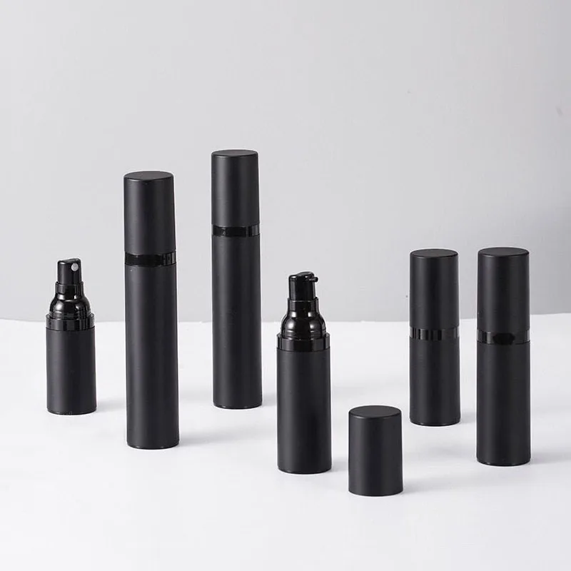 

20pcs 15ml 30ml 50ml Empty Airless Pump Bottle Frosted Black Spray Vacuum Lotion Bottles Refillable Plastic Cosmetics Container