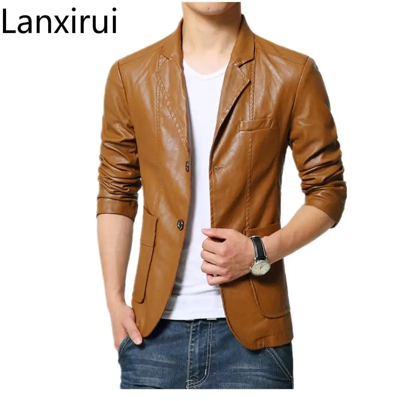 Бренд мужской кожаный пиджак коричневый черный Плюс Размер 6XL 7XL мужские ПУ