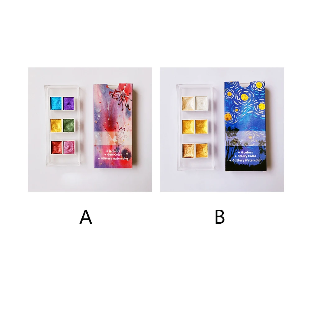 

Professional Solid Pigment Adults Kids 6 Colors Art Supplies Watercolor Paint Portable Stationery Beginners Drawing Glitter