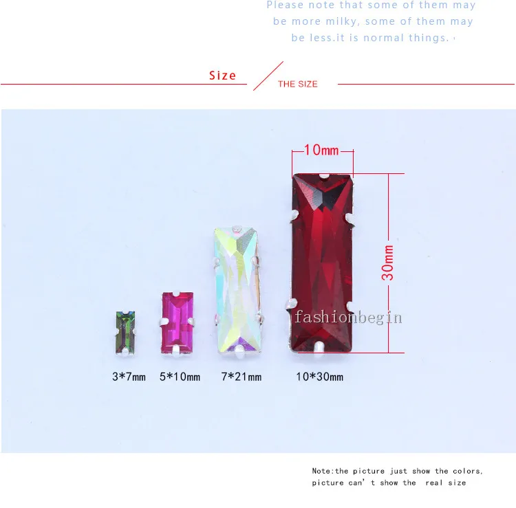 Все размеры 24 цвета прямоугольные Прошитые стеклянные камни блестящие стразы