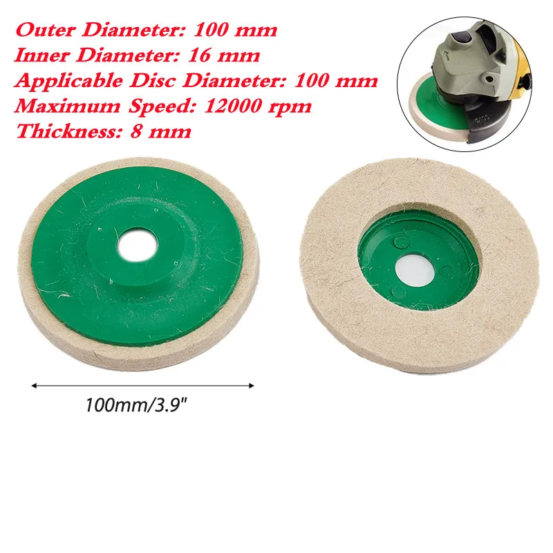 

1 шт. шерстяной полировальный круг, полировальные колодки 100 × 8 мм, угловой шлифовальный круг, войлочный полировальный диск для металла, мрам...