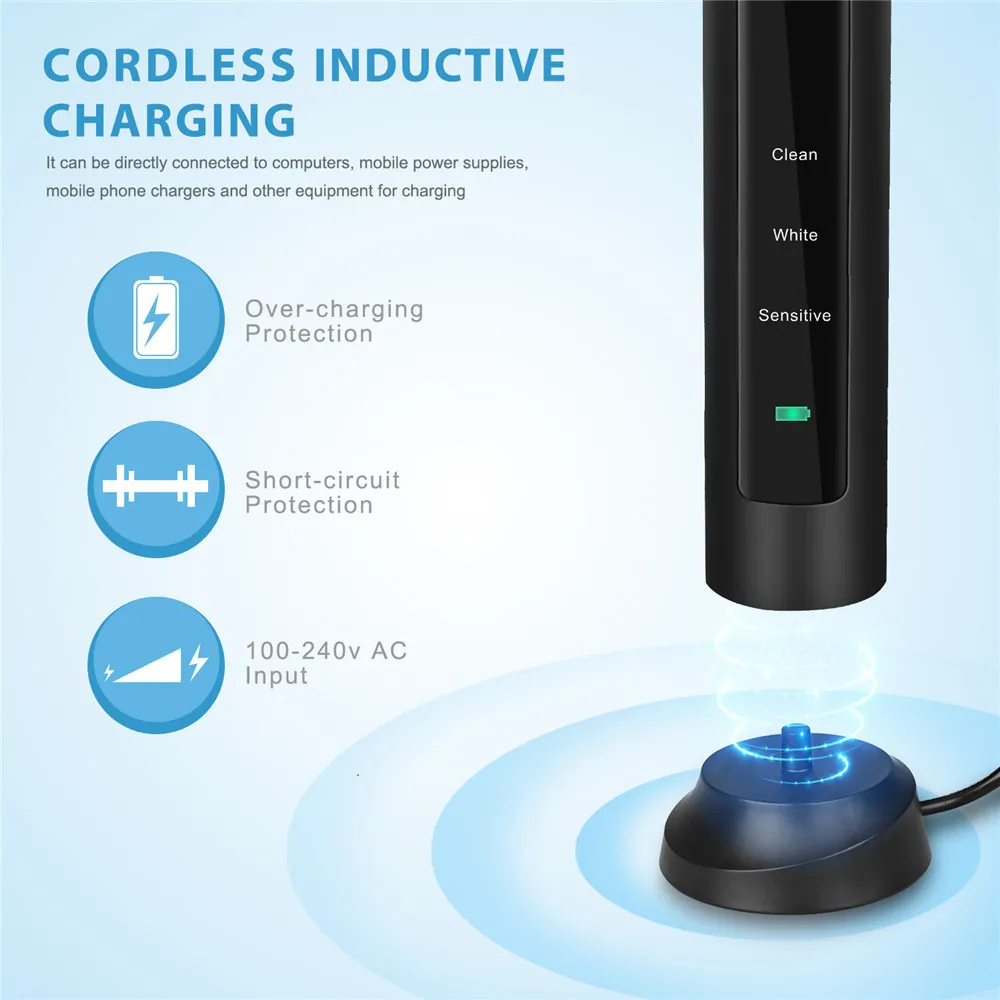 Sonic ool 051B ультра звуковая электрическая зубная щетка USB перезаряжаемая зубная щетка с 4 шт. DuPont Сменные зубные головки