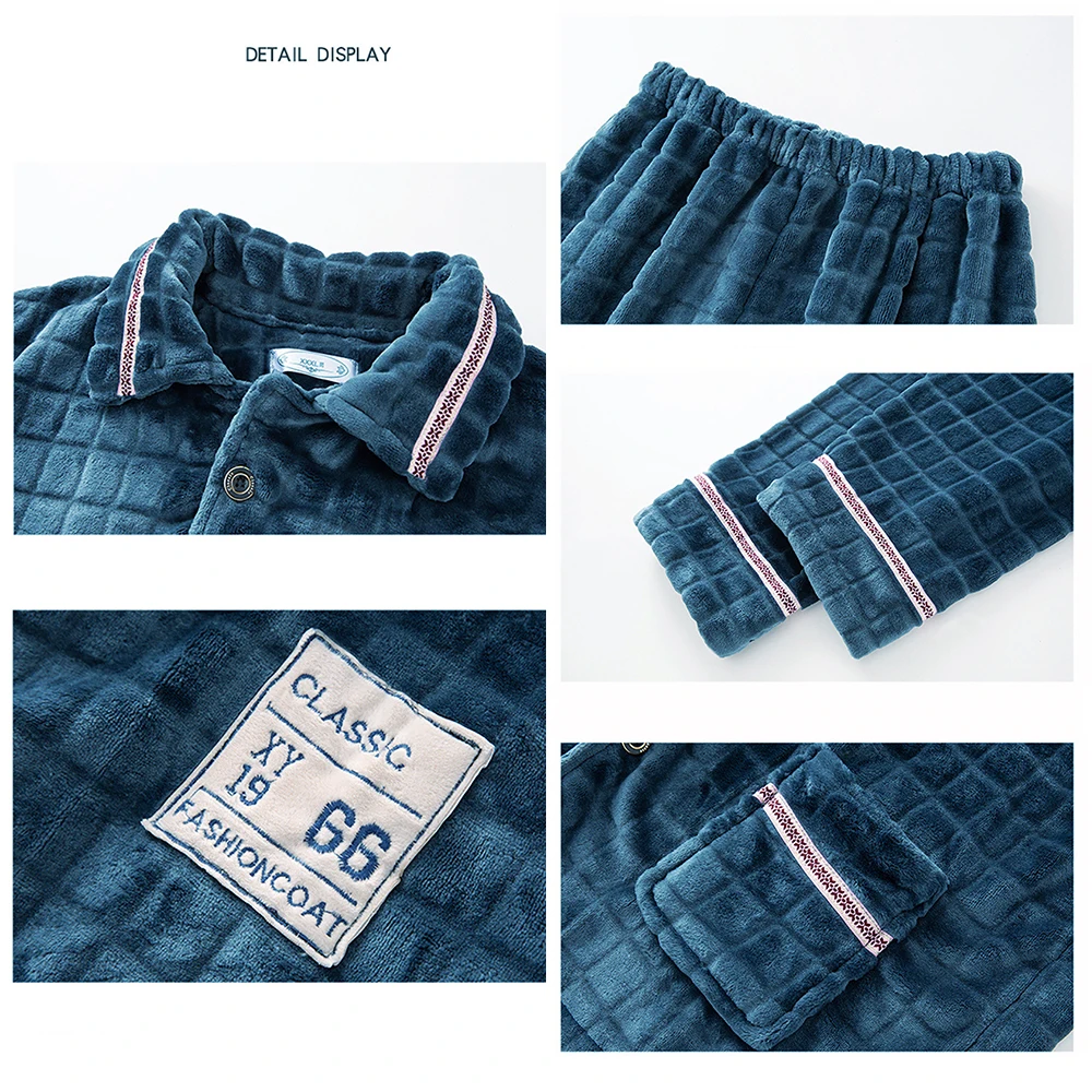 Fashion Winter Man Flannel Pajama Sets Plus Velvet Thick Warm Pijama Male Pajamas For Men Casual Comfort Sleepwear Lounge Set