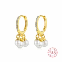 hi man simple korea pav%c3%a9 zircon white pearl tassel s925 sterling silver stud earrings women daily all match jewelry