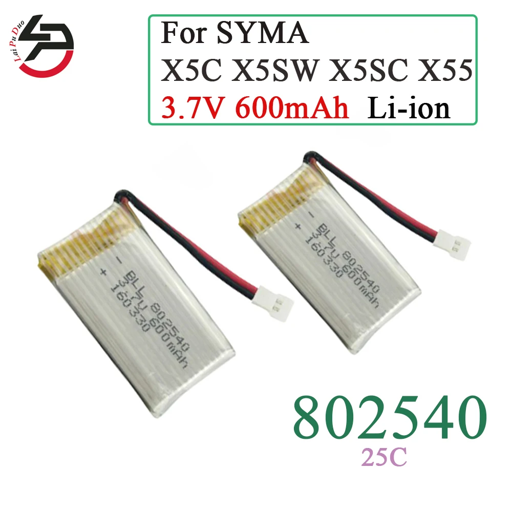 Аккумуляторная батарея для дрона Syma 802540 3 7 В 600 мА/ч X5C 1 X5 X5SW X5SC X55 X6SW H9D H5C M68 FY550 HJ818