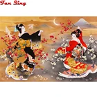 Картина из квадратных страз японская гейша Алмазная вышивка картина из страз Полный Круглый классический Декор сделай сам кимоно для женщин