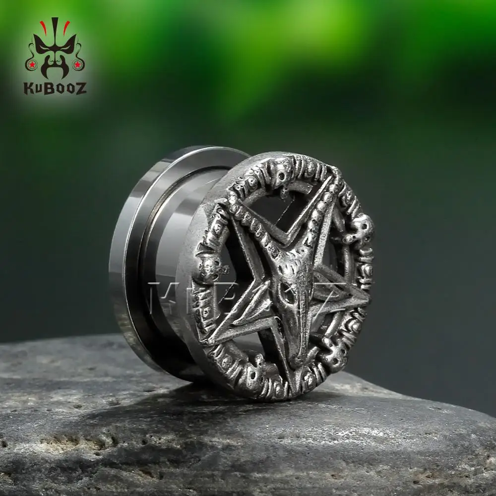Hot pentagon logo tunnels piercing ear plugs body jewelry expanders sell by pair fashion unsex gift 8mm to 25mm
