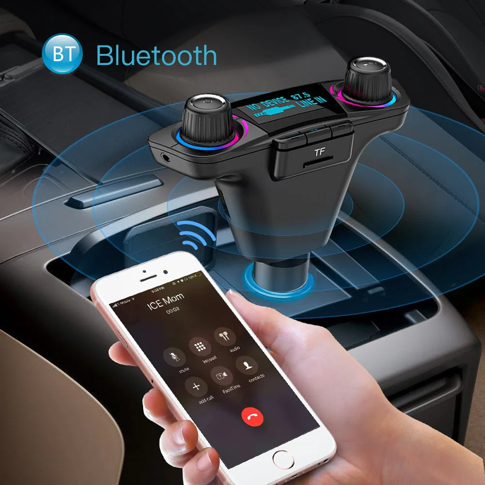 Car Handsfree Wireless Bluetooth Kit FM Transmitter LED Audio MP3 Player Dual USB Charger FM TF Aux in Modulator Car Accessories