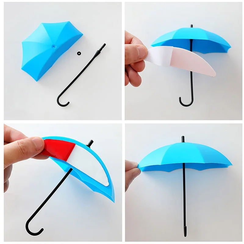 

3pcs Creative Umbrella Shape Hook Bathroom Kitchen Self Adhesive Hook Wall Key Hook Wall Door Hanger Bag Hook
