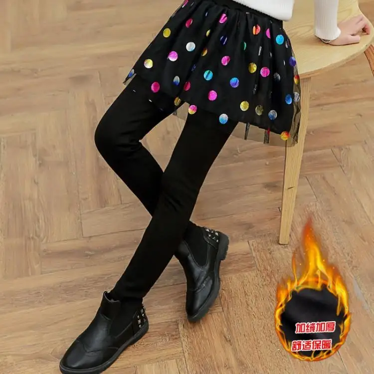Зимние хлопковые плотные леггинсы с юбкой для девочек черные высокой талией и